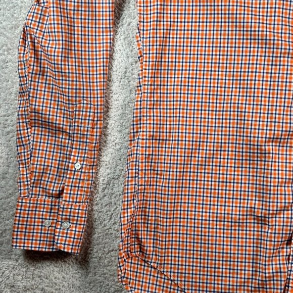 Gustin Long Sleeve Button Shirt Thomas Mason Orange Blue Gingham Medium Cotton - Picture 4 of 10